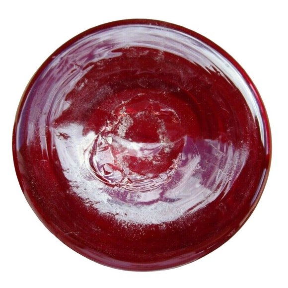 Vintage Ruby Red Footed Tumblers Hand Blown Rough Pontil Rolled Rim a Pair Very - Picture 10 of 12